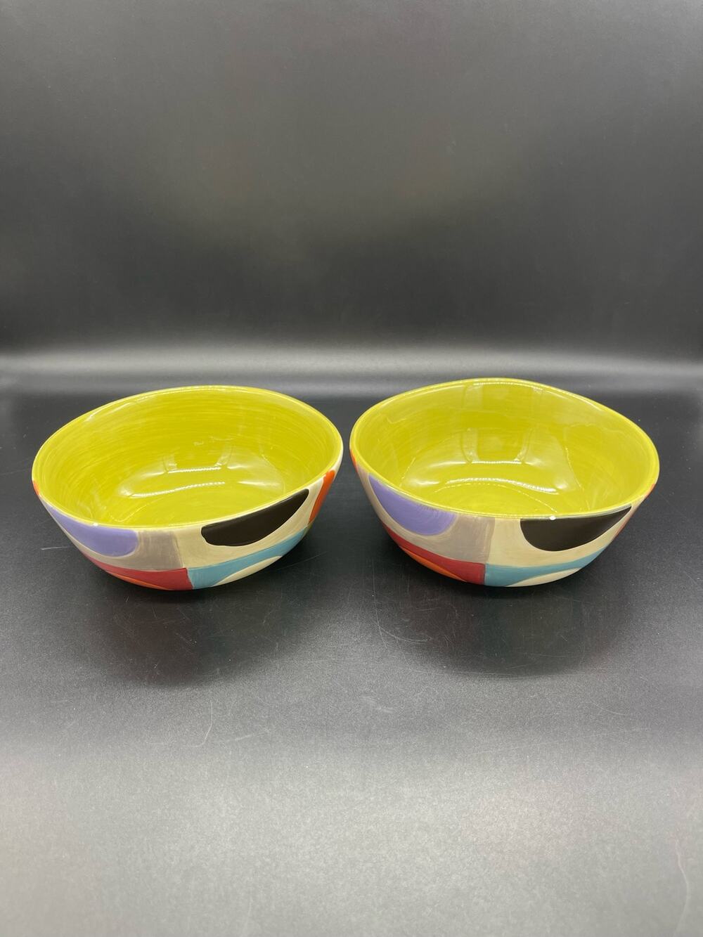 Pier 1 Urban Dot Earthenware Set of 2 Cereal Bowls 6” *Small Paint Chip on each